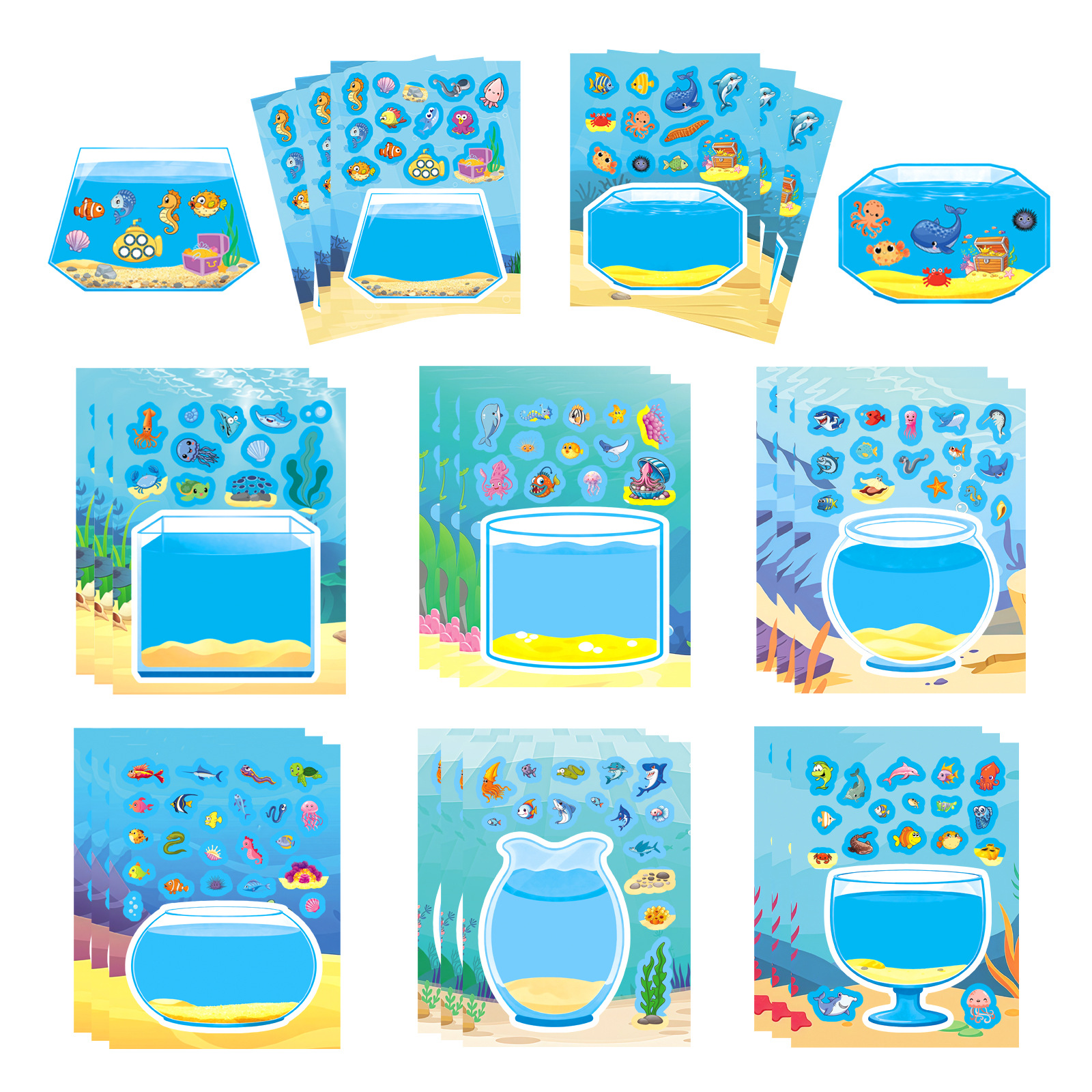 Aquarium Fish Cartoon - 8Sheets Funny Cartoon Lucky Fish Tank
