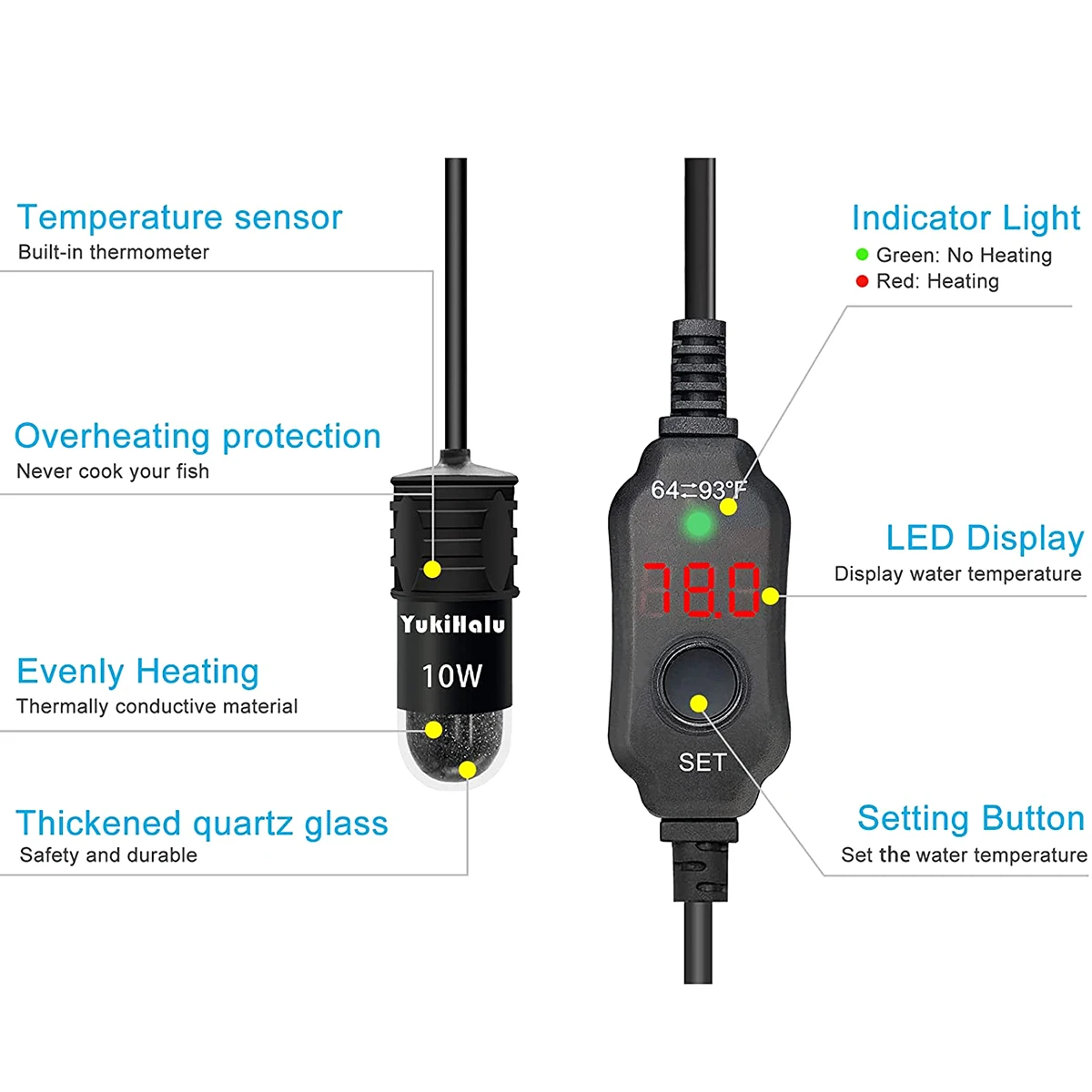 10W Adjustable Aquarium Heater - Aquarium Heater Submersible のレビューと価格